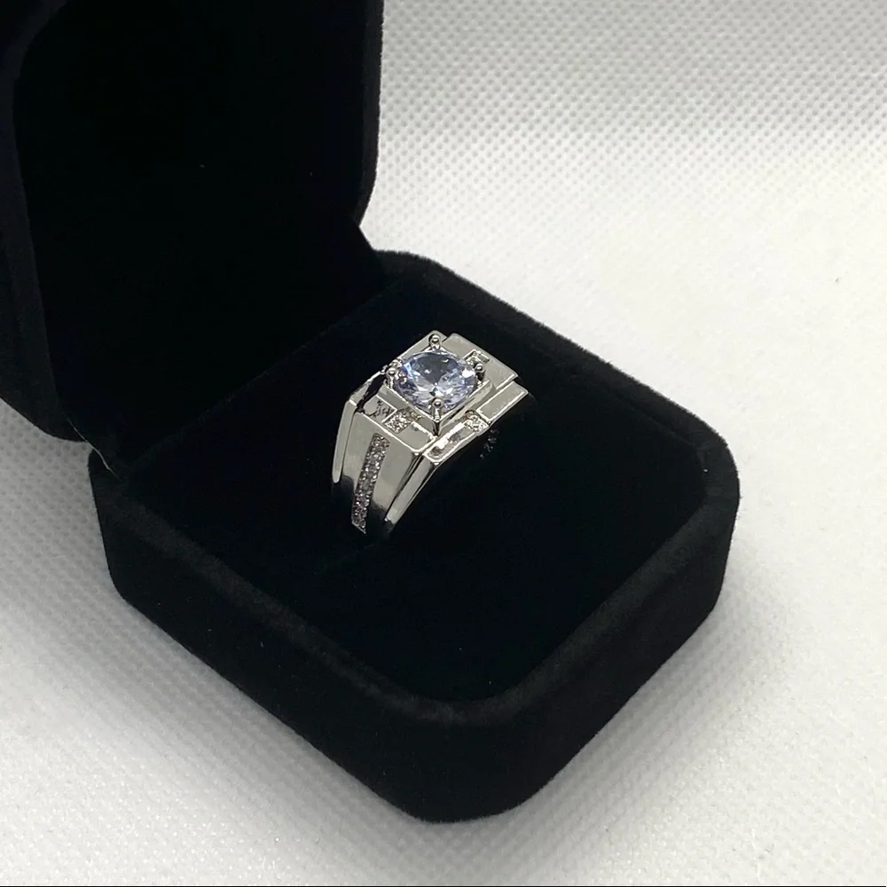 NEW 925 Silver Round Crystal Wide Band Ring